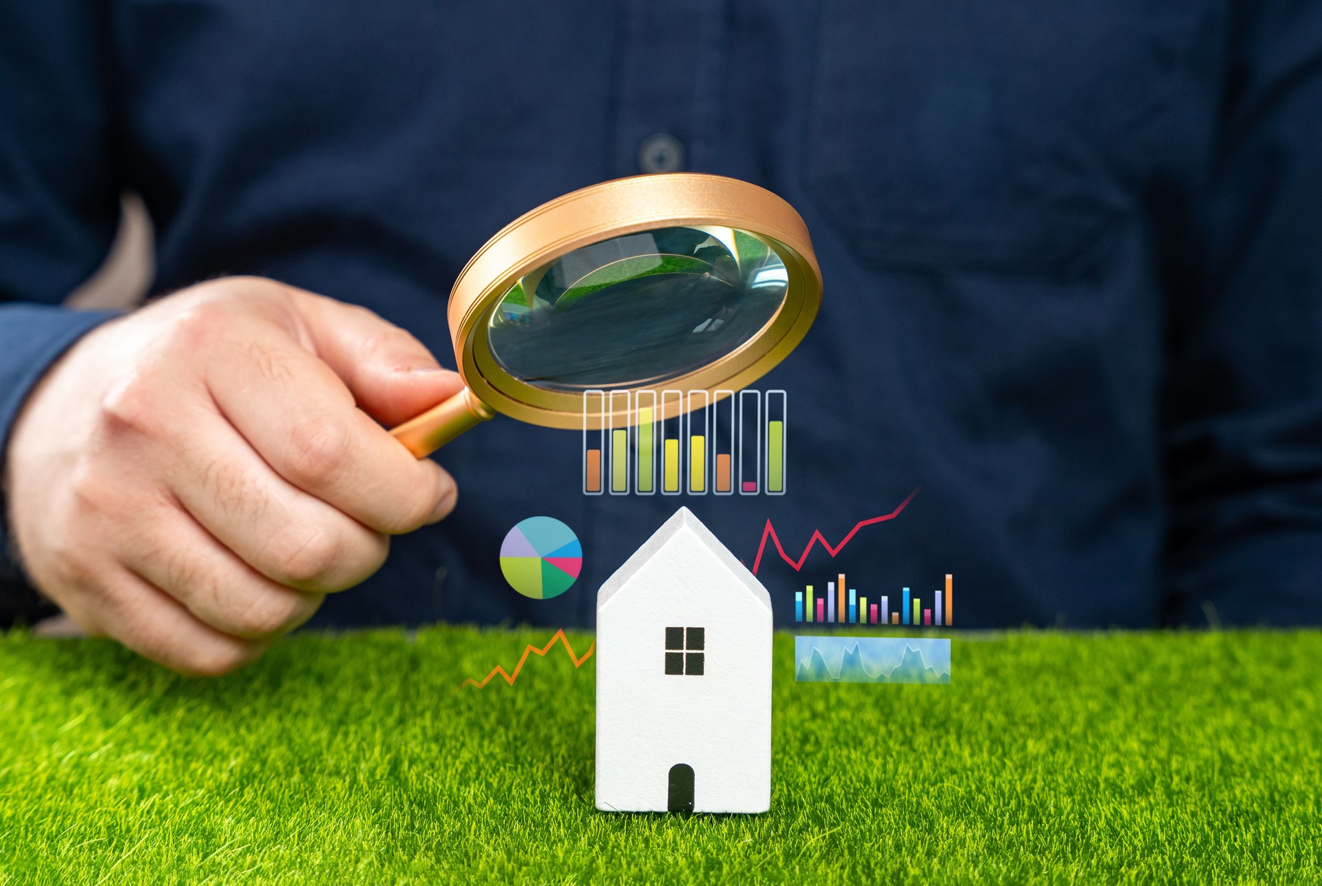 A man studies a house to buy. The costs of home ownership. Market price and property valuation. Study the qualities of the house, the disadvantages and advantages.